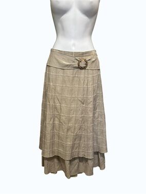 Lasania Plaid Layered Midi Skirt Neutral Brown Size 14P